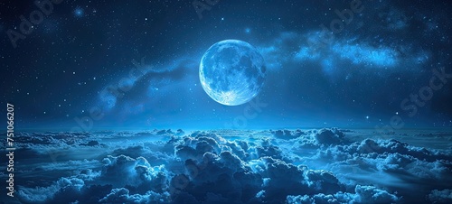 Enchanting Moonlight: Glowing Moon over Night Cloudscape
