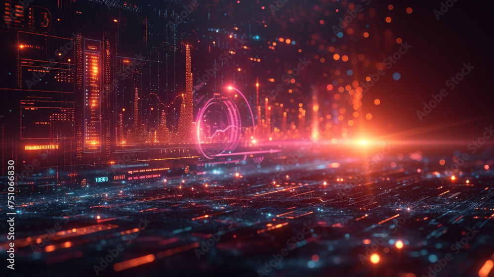 Visualizing the future of banking and payments this abstract animation showcases a digital landscape featuring pulsating geometric shapes and futuristic graphics. In this