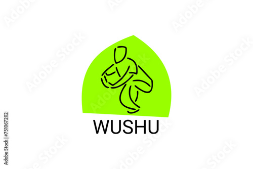 wushu sport vector line icon. sportman, fighting stance. sport pictogram illustration.