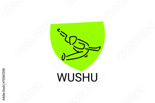wushu sport vector line icon. sportman, fighting stance. sport pictogram illustration.