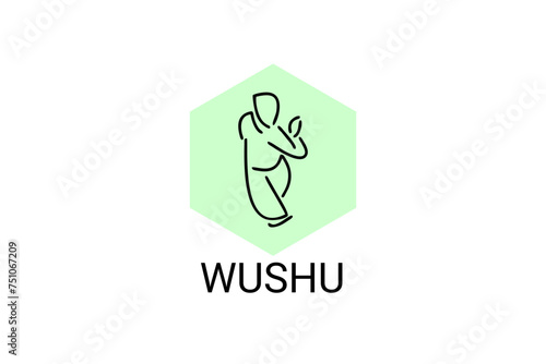 wushu sport vector line icon. sportman, fighting stance. sport pictogram illustration.