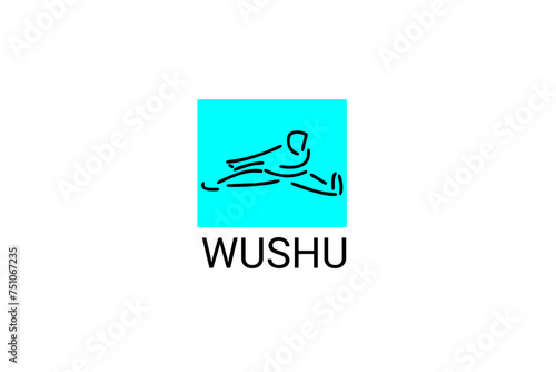 wushu sport vector line icon. sportman, fighting stance. sport pictogram illustration.