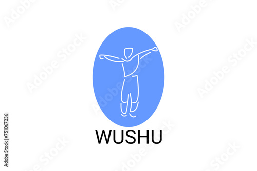 wushu sport vector line icon. sportman, fighting stance. sport pictogram illustration.