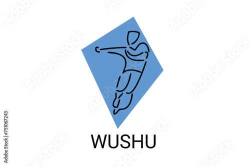 wushu sport vector line icon. sportman, fighting stance. sport pictogram illustration.