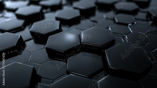 Abstract black technology hexagonal background, 3D Black Hexagonal Technology Mosaic
