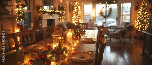 Cozy dining room decorated for Christmas. Interior design