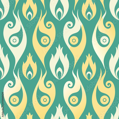 Seamless ikat dances with a flurry of geometric doodles.