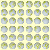 Collection of planet globes. Slanted sphere view. Rotation step 10 degrees. Colored countries style. World map with sparse graticule lines on warm background. Fascinating vector illustration.