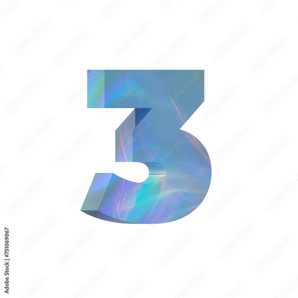Sky blue Iridescent letter 3 Sky blue Iridescent letter 3