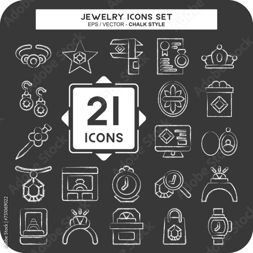 Icon Set Jewelry. related to Wedding symbol. chalk Style. simple design editable. simple illustration