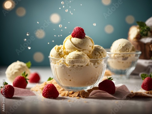 Italian ice cream gelato, cinematic food dessert photography, studio lighting and background 