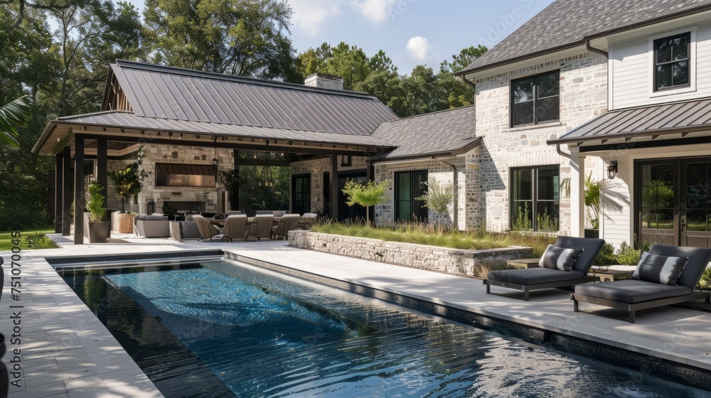 Modern Farmhouse With Central Pool