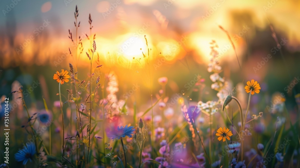 Field of Wildflowers at Sunset