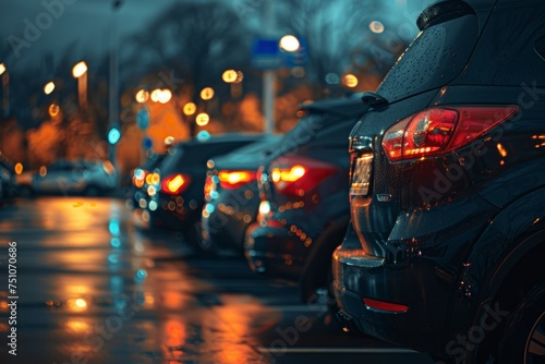 Parked Cars Line City Street at Night © Ilugram