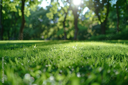 Sunlight Filtering Through Trees Onto Green Grass