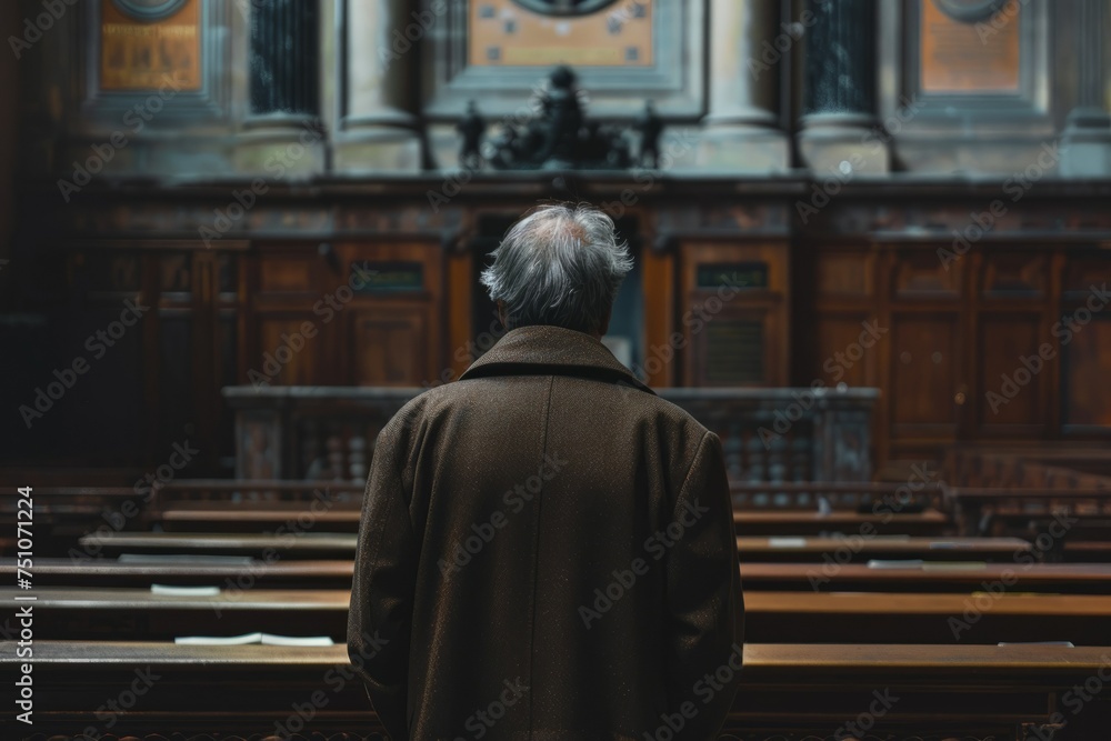 Man Standing Among Church Pews