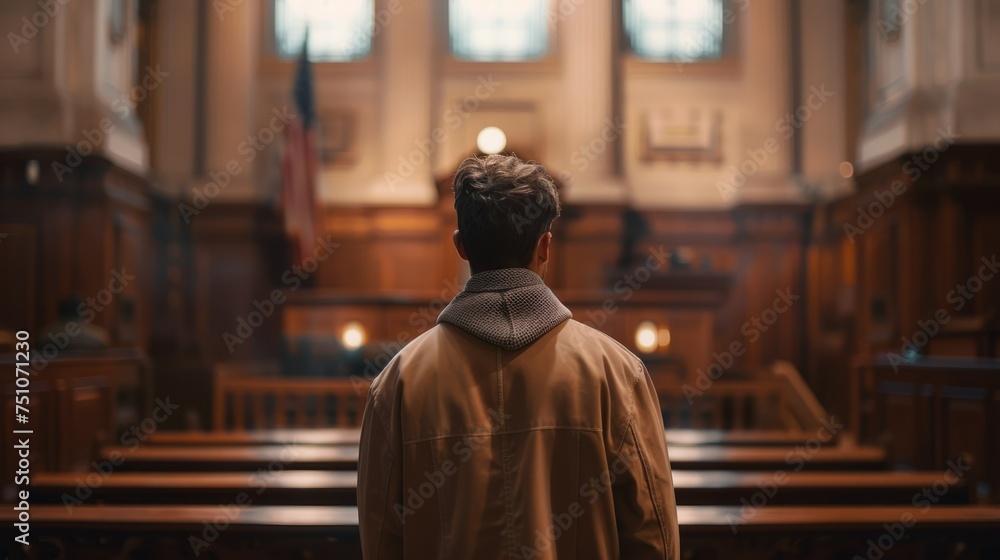 Man Standing in Front of Pews in Church