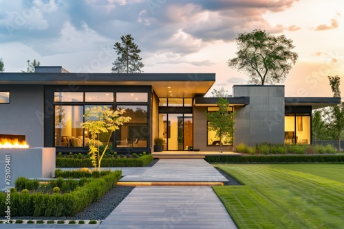 Modern House With Front Yard Fireplace