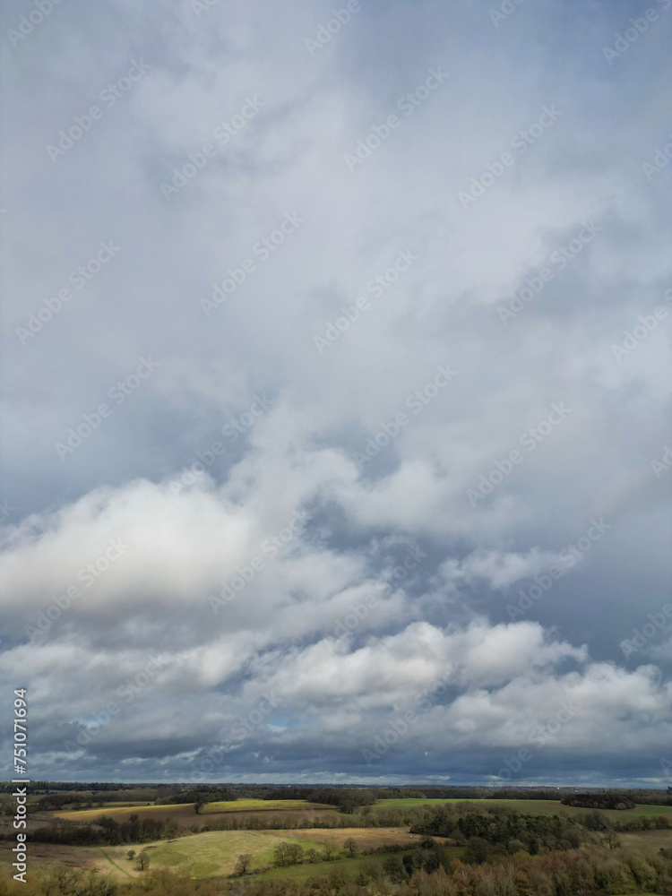 High Angle View of Dramatical Clouds over Countryside of England UK High Angle View of Dramatical Clouds over Countryside of England UK