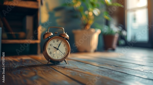 Alarm Clock on Wooden Table