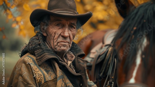 Old Man in Cowboy Hat With Horse