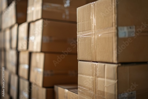 Stacked Cardboard Boxes in a Warehouse