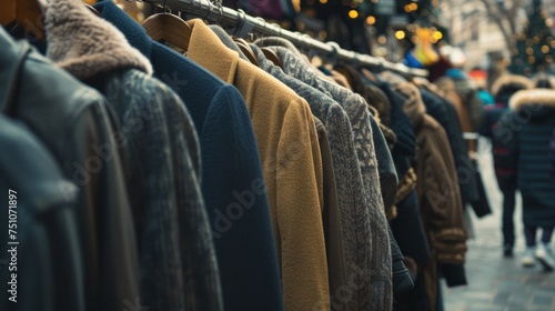 Person Walking Next to Rack of Clothes
