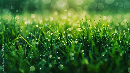 Close-Up of Grassy Field With Water Droplets