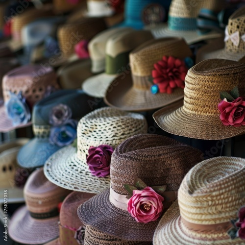 Assorted Hats Arranged on Shelf