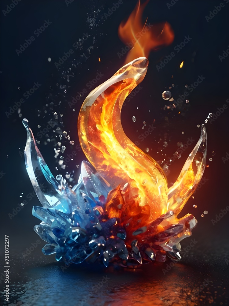 Fire and Ice Concept Design with spark. 3d illustration. Generative AI