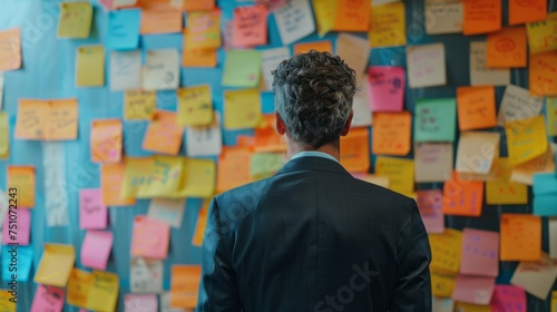 Man Standing in Front of Wall Covered in Post-it Notes