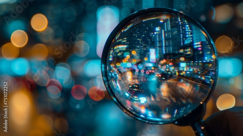 Magnifying Glass Zooms on City Lights