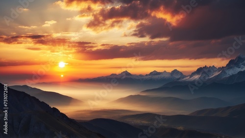 Capture the breathtaking moment as the sun sets behind the distant mountains  colors of the sky and the sense of peace