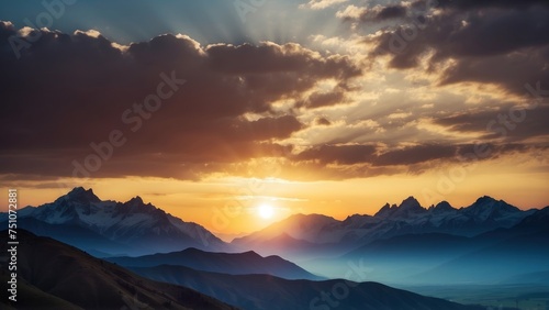 Capture the breathtaking moment as the sun sets behind the distant mountains, colors of the sky and the sense of peace