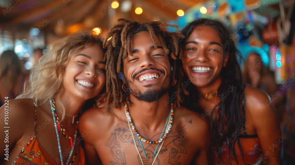 Energetic young group, laughter and music blending, the night alive with celebration. Energetic young group, laughter and music blending, the night alive with celebration.