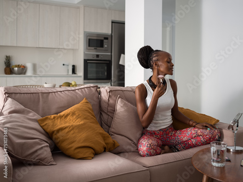 Black female smoothing skin with jade massager