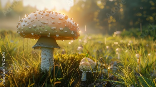 delicious milk cap fungus, Unreal Engine, morning lighting  photo