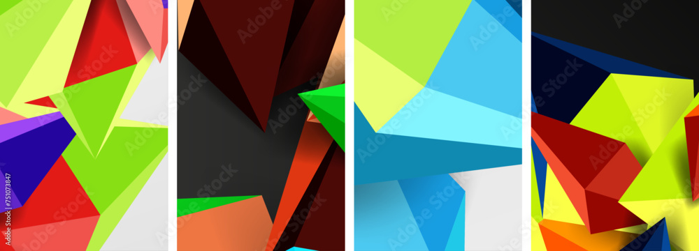 Set of triangle geometric low poly 3d shapes posters Set of triangle geometric low poly 3d shapes posters