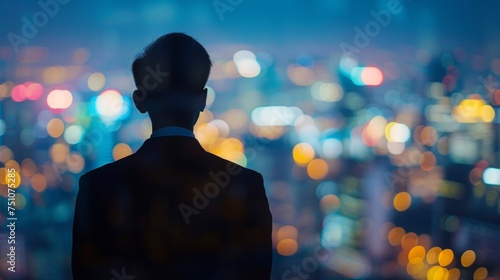 A silhouette of a businessperson looks towards a blurry cityscape symbolizing the need to have a clear vision and foresight in order to predict and capitalize on future market