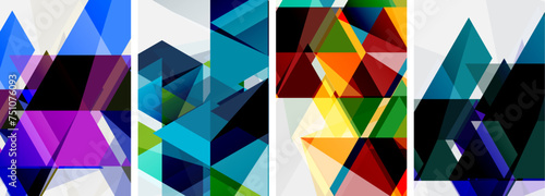 Colorful bright triangles with various colors and transparencies. Vector illustration For Wallpaper, Banner, Background, Card, Book Illustration, landing page