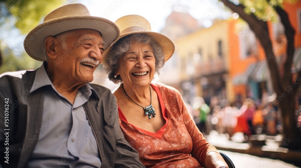 Portrait of affectionate senior couple on European city street
