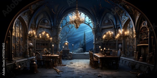 Mystical gothic interior. 3d rendering, 3d illustration.