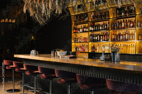 Interior of bar counter in tropical style photo