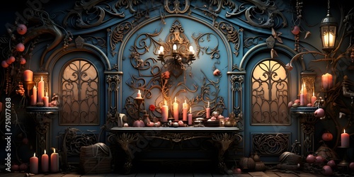 3d illustration of a fantasy castle interior with a fireplace and candles