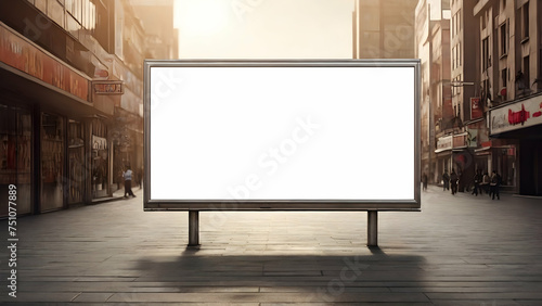 Blank horizontal white billboard for advertising in front view. Blank billboard for outdoor advertising placement. photo