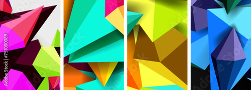 Foto Set of triangle geometric low poly 3d shapes posters