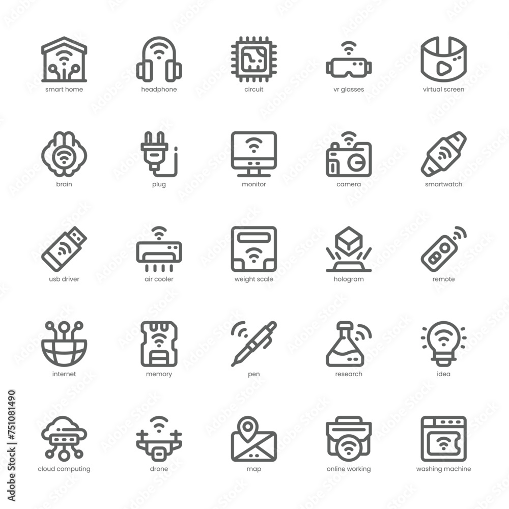 Digital Technology icon pack for your website, mobile, presentation, and logo design. Digital Technology icon outline design. Vector graphics illustration and editable stroke.