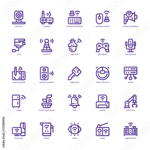 Digital Technology icon pack for your website, mobile, presentation, and logo design. Digital Technology icon basic line gradient design. Vector graphics illustration and editable stroke.