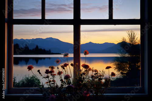 Serene Morning Lakeside View from A Window: A Glimpse of Nature’s Calmness and Beauty at Dawn © Alvin