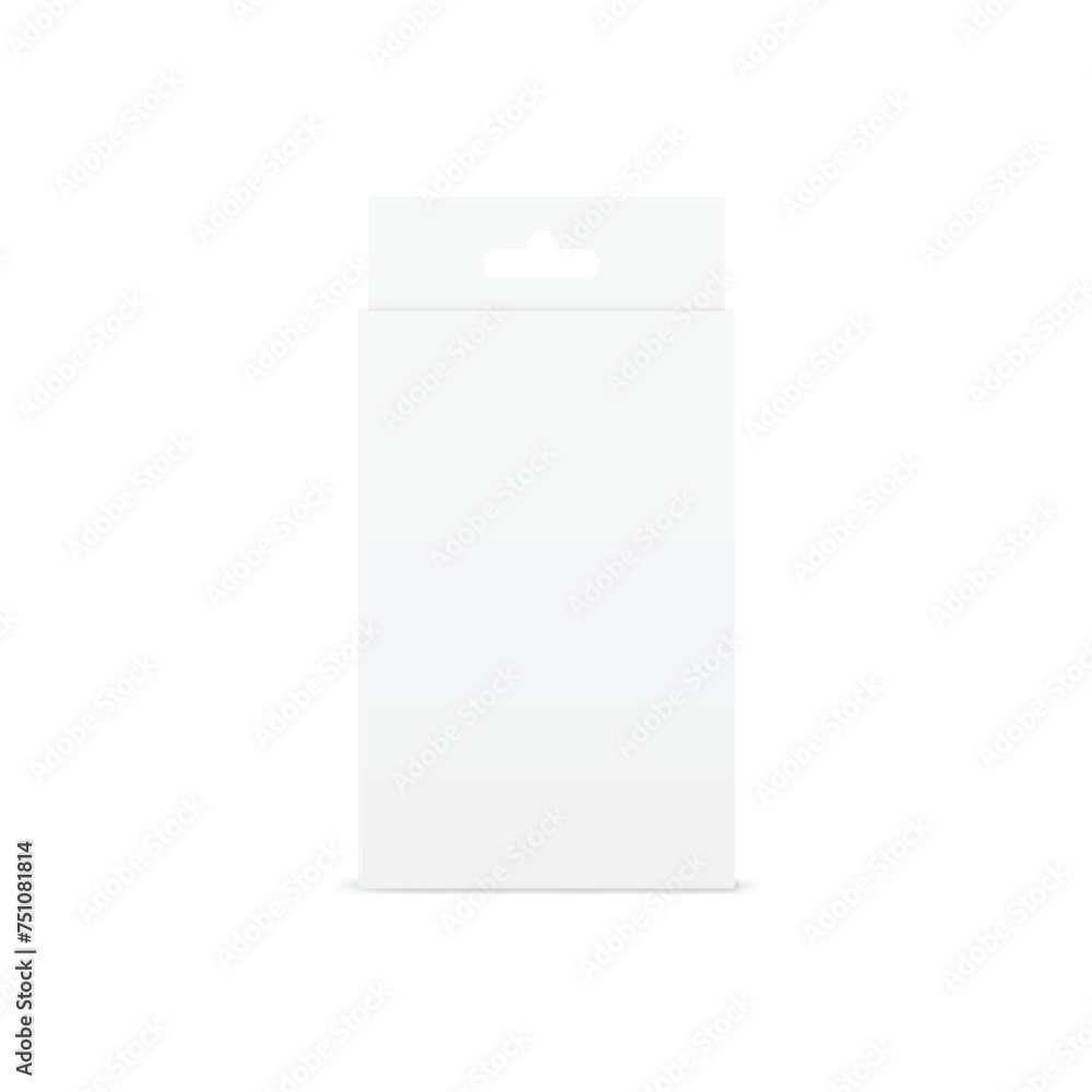 Realistic white box packaging with hanger isolated on white background. vector Realistic white box packaging with hanger isolated on white background. vector